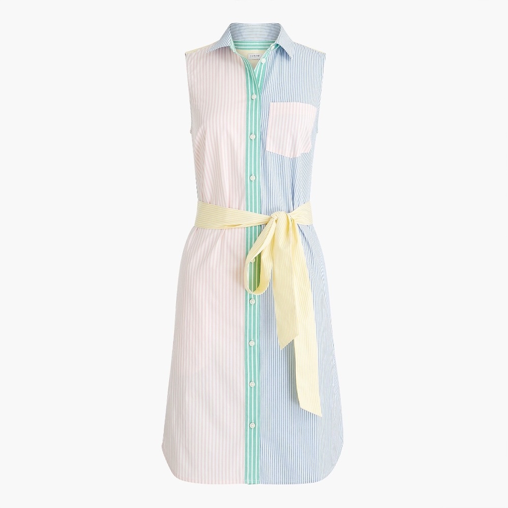 J. Crew Factory Sleeveless Striped Shirt Dress in Pastel Blue, Pink & Yellow